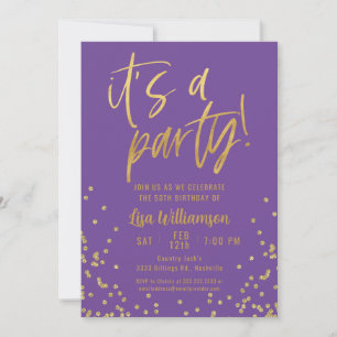 Lila und Gold 50. Geburtstagsparty Einladung