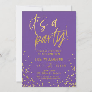 Lila und Gold 50. Geburtstagsparty Einladung