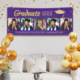 Lila und Gold 5 Foto Gratulation 2026 Abschluss Banner