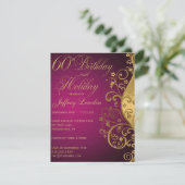 Lila und Gold 60. Geburtstag & Urlaub Einladung (Stehend Vorderseite)