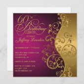 Lila und Gold 60. Geburtstagsparty Einladung (Vorne/Hinten)