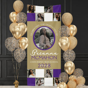Lila und Gold 9 Foto-Collage Abschluss Vinyl Banner