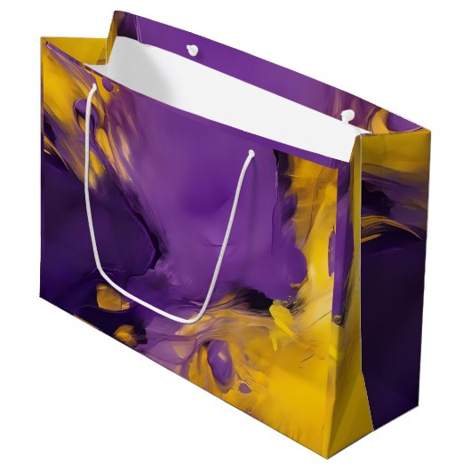 Lila und Gold Abstrakt Große Geschenktüte (Vorderseite Schrägansicht)