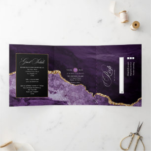 Lila und Gold Achat Hochzeit Tri-Fold Einladung