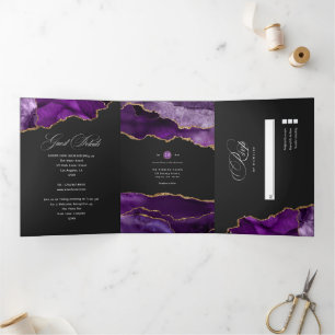 Lila und Gold Achat Hochzeit Tri-Fold Einladung