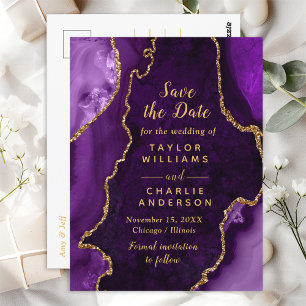 Lila und Gold Achat-Marmor Save The Date Postkarte