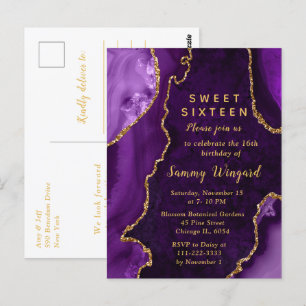 Lila und Gold Achat-Marmor Sweet Sixteen Postkarte