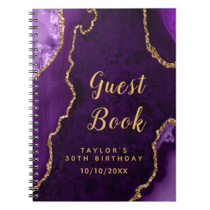 Lila und Gold Agate Birthday Gästebuch Notizblock