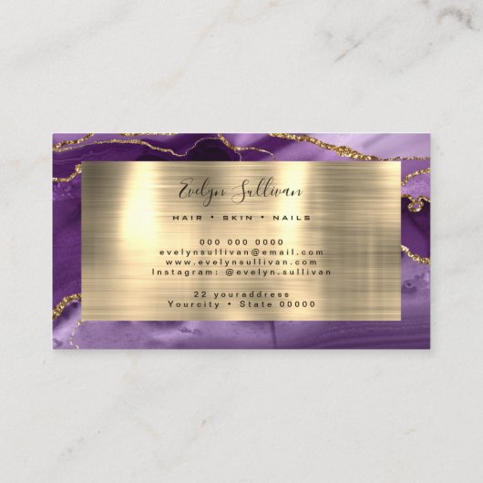 Lila und Gold Agate Business Card Visitenkarte (Rückseite)