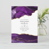 Lila und Gold Agate Hochzeit Einladung (Stehend Vorderseite)