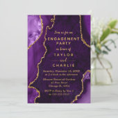 Lila und Gold Agate Marble Engagement Party Einladung (Stehend Vorderseite)
