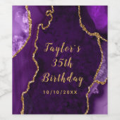 Lila und Gold Agate Marble Geburtstag Weinetikett (Einzelnes Label)