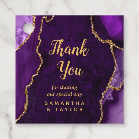Lila und Gold Agate Wedding Vielen Dank Geschenkanhänger (Vorderseite)