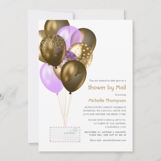 Lila und Gold Baby oder Brautparty per Mail Einladung (Vorderseite)