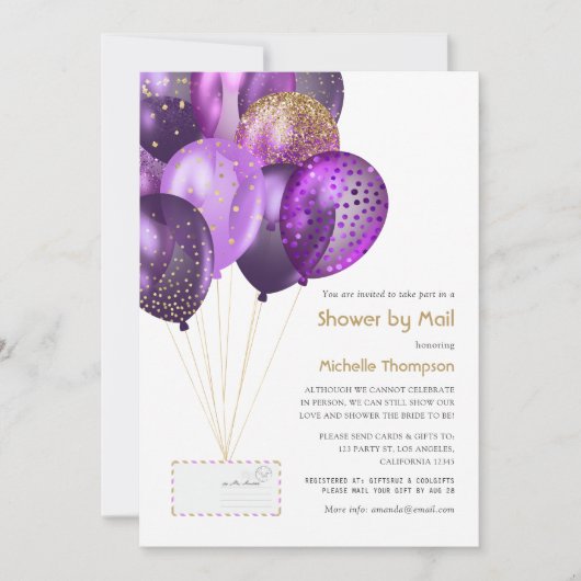 Lila und Gold Baby oder Brautparty per Mail Einladung (Vorderseite)
