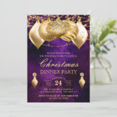 Lila und Gold Baubles Weihnachtsessen Party Einladung (Stehend Vorderseite)