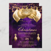 Lila und Gold Baubles Weihnachtsessen Party Einladung (Vorne/Hinten)