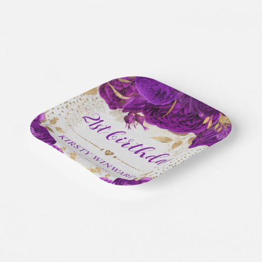 Lila und Gold Blume Geburtstag Pappteller (Gewinkelt)