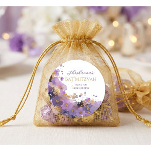 Lila und Gold Blumen Bat Mitzwa Runder Aufkleber