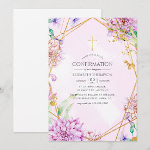 Lila und Gold Blumen Geometrische Firmung Einladung