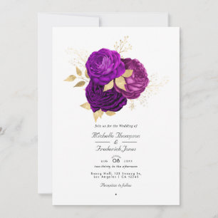 Lila und Gold Blumen Hochzeit QR-Code RSVP Einladung