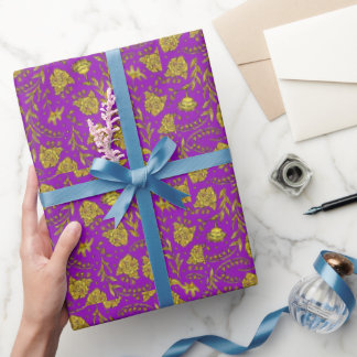 Lila und Gold Blumenverpackungspapier Geschenkpapier