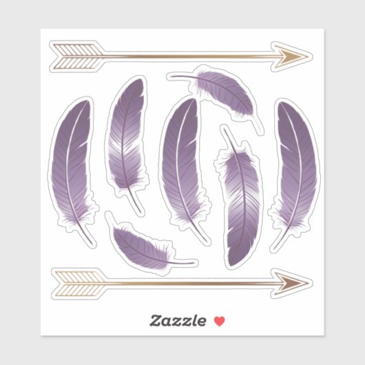 Lila und Gold Boho Feathers and Arrows Scrapbook Aufkleber (Blatt)