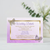 Lila und Gold Butterfly Wedding Details Card Begleitkarte (Stehend Vorderseite)