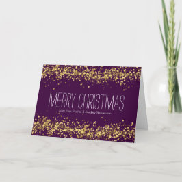Lila und Gold Confetti Bokeh Personalisiert Feiertagskarte