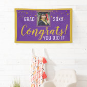 Lila und Gold Confetti Glückwunsch Grad 2020 Foto Banner (Insitu)