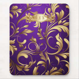 Lila und Gold Damask Mit Monogramm Mousepad