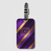 Lila und Gold Diagonal gestreift Mit Monogramm Gepäckanhänger (Vorderseite Vertikal)
