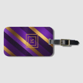 Lila und Gold Diagonal gestreift Mit Monogramm Gepäckanhänger (Vorderseite (Horizontal))