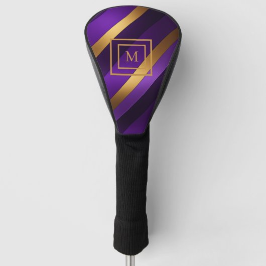 Lila und Gold Diagonal gestreift Mit Monogramm Golf Headcover (Vorderseite)