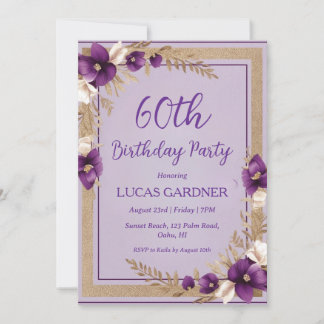 lila und gold Einladungen zum 60. Geburtstag