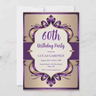 lila und gold Einladungen zum 60. Geburtstag