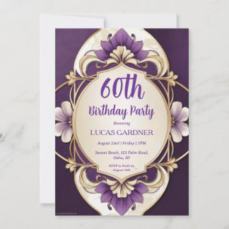 lila und gold Einladungen zum 60. Geburtstag