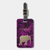 Lila und Gold Elefant Elegant Mit Monogramm Gepäckanhänger (Vorderseite vertikal)