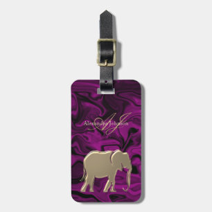 Lila und Gold Elefant Elegant Mit Monogramm Gepäckanhänger