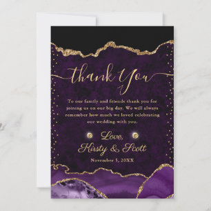 Lila und Gold Faux Glitter Achat Hochzeit Dankeskarte