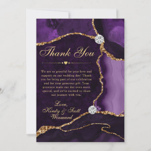 Lila und Gold Faux Glitter Achat Hochzeit Dankeskarte