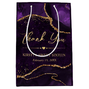 Lila und Gold Faux Glitter Achat Süße 16 Mittlere Geschenktüte