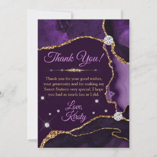 Lila und Gold Faux Glitter Achat Sweet 16 Dankeskarte