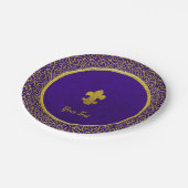 Lila und Gold Fleur-de-lis für Ihren Text Pappteller (Schrägansicht)