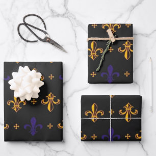 Lila und Gold Fleurs De Lis Geschenkpapier Set