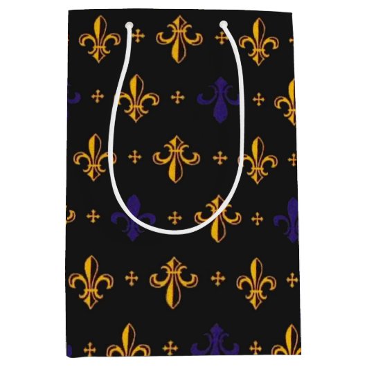 Lila und Gold Fleurs de Lis Mittlere Geschenktüte (Vorderseite)