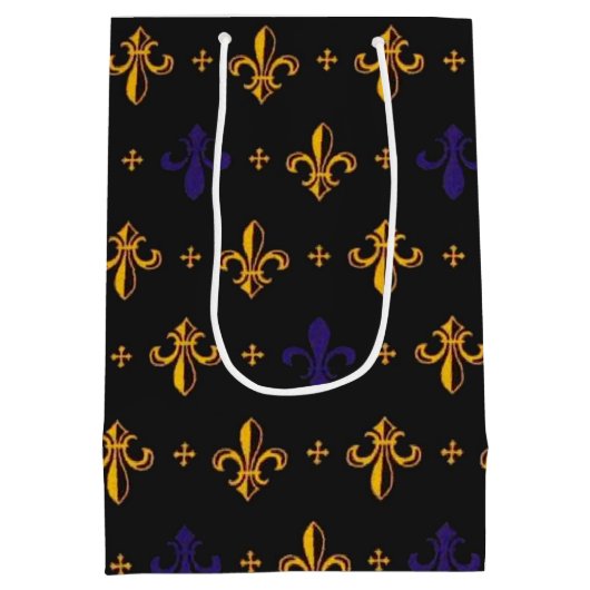 Lila und Gold Fleurs de Lis Mittlere Geschenktüte (Rückseite)