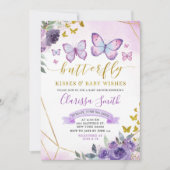 Lila und Gold Floral Butterfly Baby Dusche Einladung (Vorderseite)