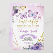 Lila und Gold Floral Butterfly Baby Dusche Einladung (Vorne/Hinten)