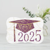 Lila und Gold Floral Cap 2025 Card Einladung (Stehend Vorderseite)